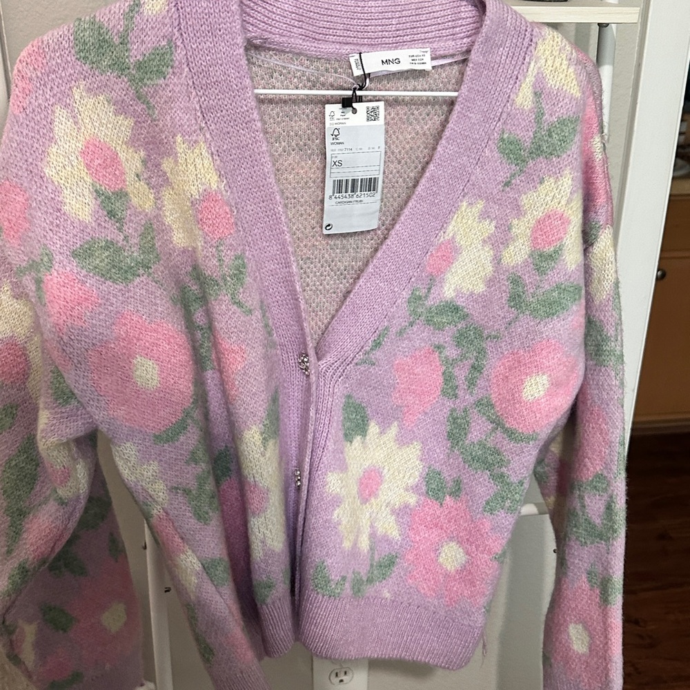 Mango Pink and Green Floral Cardigan